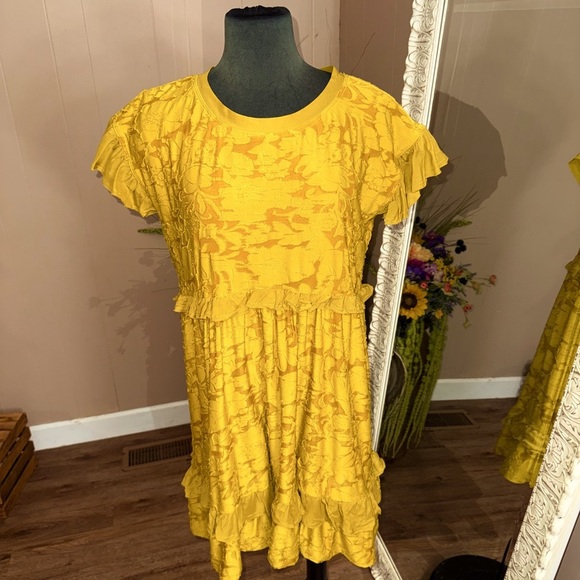 Anthropologie • Playful Floral Ruffle Knit Mini Dress - Picture 9 of 15